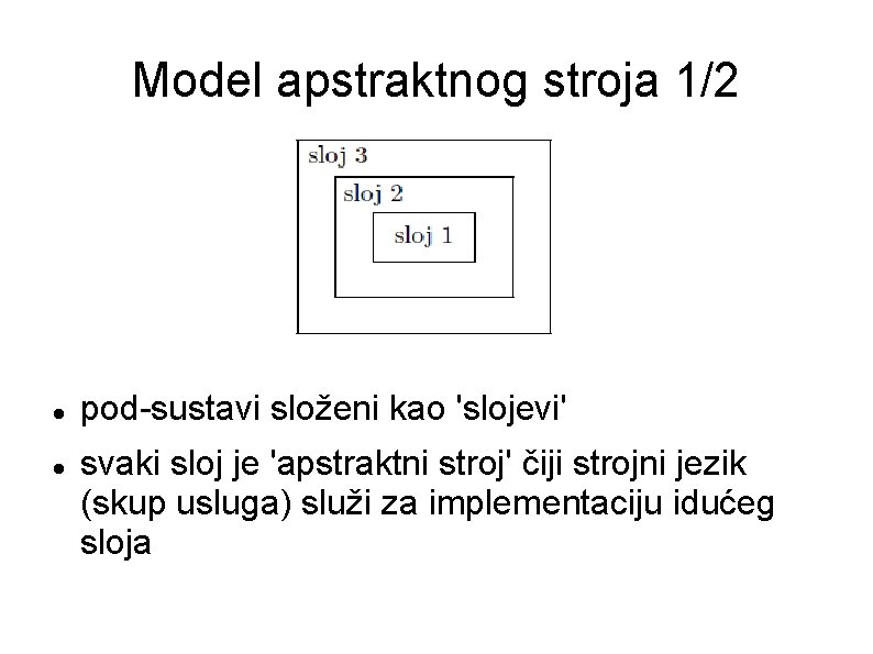 Model apstraktnog stroja 1/2 pod-sustavi složeni kao 'slojevi' svaki sloj je 'apstraktni stroj' čiji