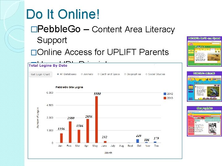 Do It Online! �Pebble. Go – Content Area Literacy Support �Online Access for UPLIFT