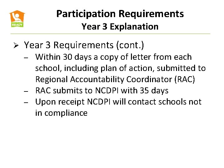 Participation Requirements Year 3 Explanation Ø Year 3 Requirements (cont. ) – – –