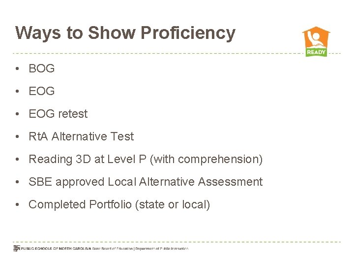 Ways to Show Proficiency • BOG • EOG retest • Rt. A Alternative Test