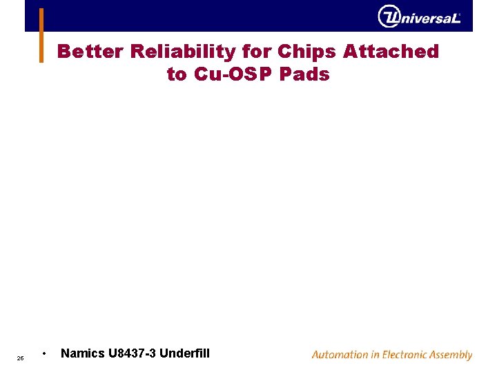 Better Reliability for Chips Attached to Cu-OSP Pads 25 • Namics U 8437 -3