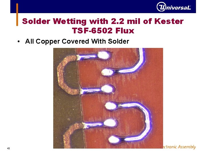 Solder Wetting with 2. 2 mil of Kester TSF-6502 Flux • All Copper Covered