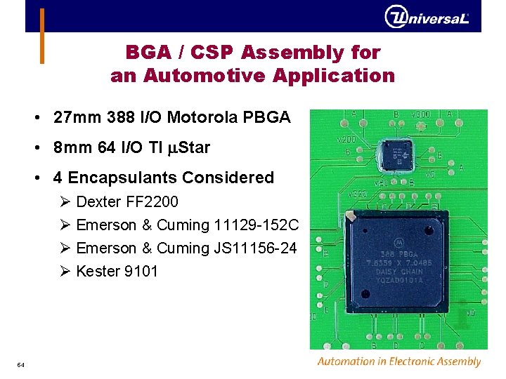 BGA / CSP Assembly for an Automotive Application • 27 mm 388 I/O Motorola