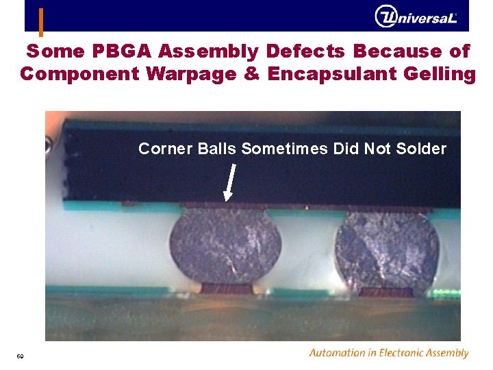 Some PBGA Assembly Defects Because of Component Warpage & Encapsulant Gelling Corner Balls Sometimes
