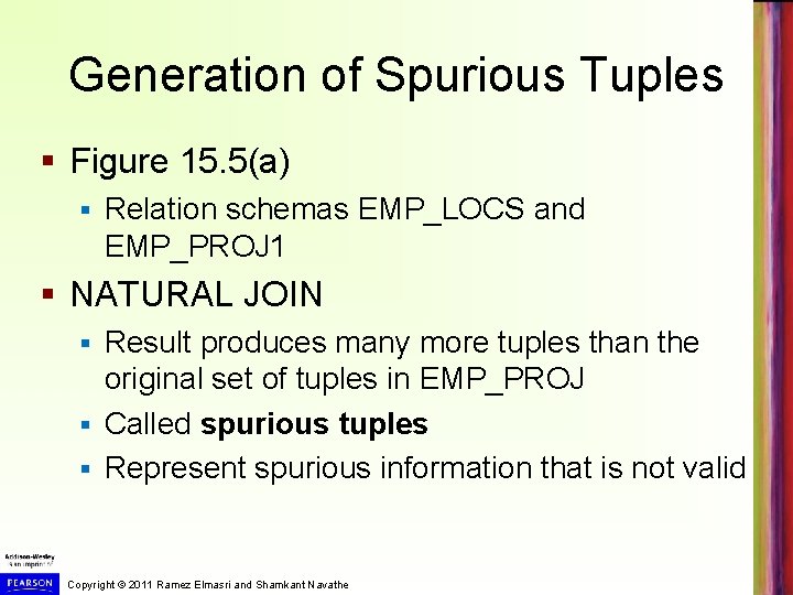 Generation of Spurious Tuples § Figure 15. 5(a) § Relation schemas EMP_LOCS and EMP_PROJ