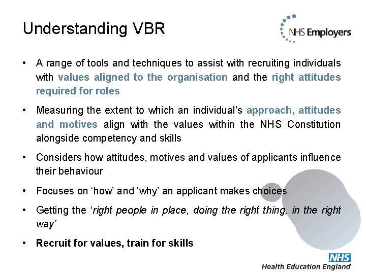 Understanding VBR • A range of tools and techniques to assist with recruiting individuals