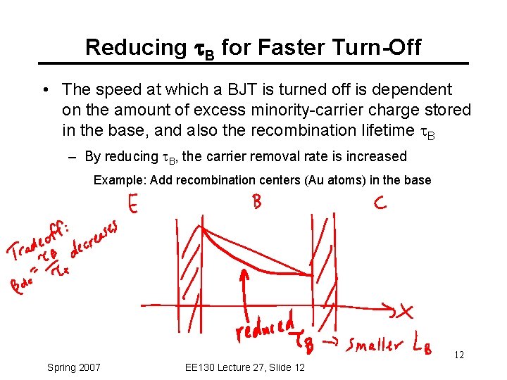 Reducing t. B for Faster Turn-Off • The speed at which a BJT is