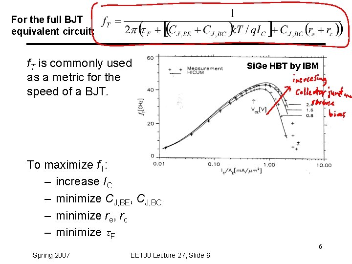 For the full BJT equivalent circuit: f. T is commonly used as a metric