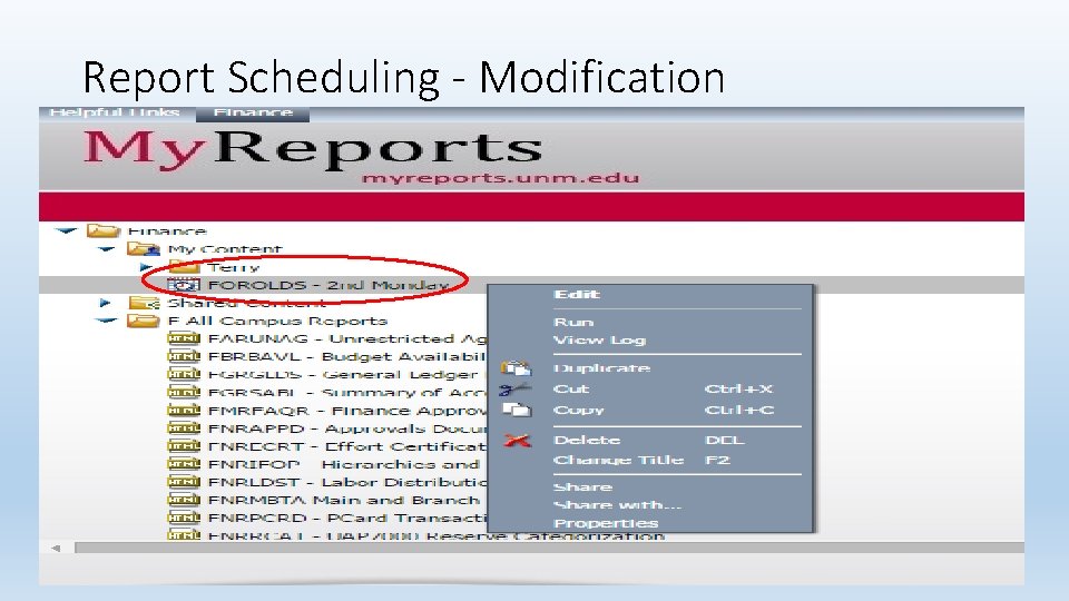 Report Scheduling - Modification 