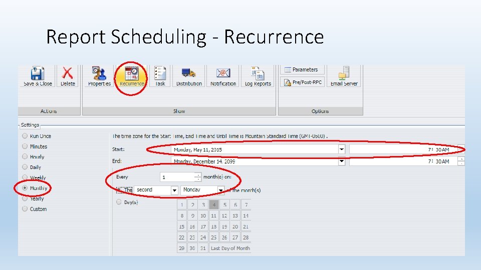 Report Scheduling - Recurrence 