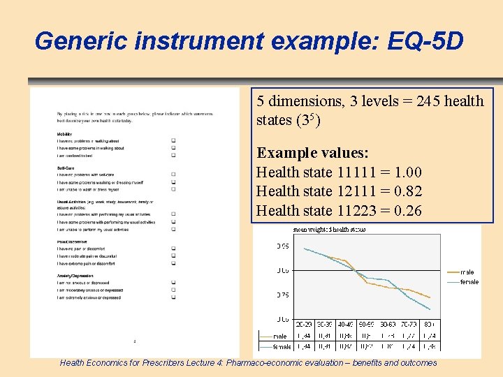 Generic instrument example: EQ-5 D 5 dimensions, 3 levels = 245 health states (35)