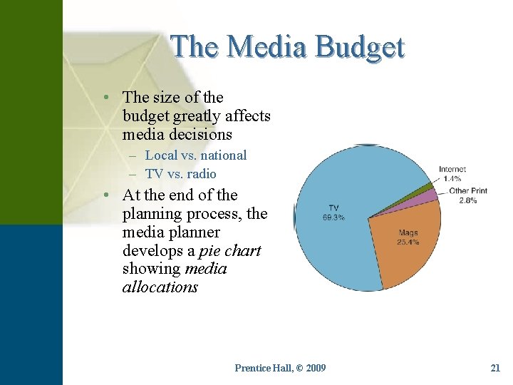 The Media Budget • The size of the budget greatly affects media decisions –