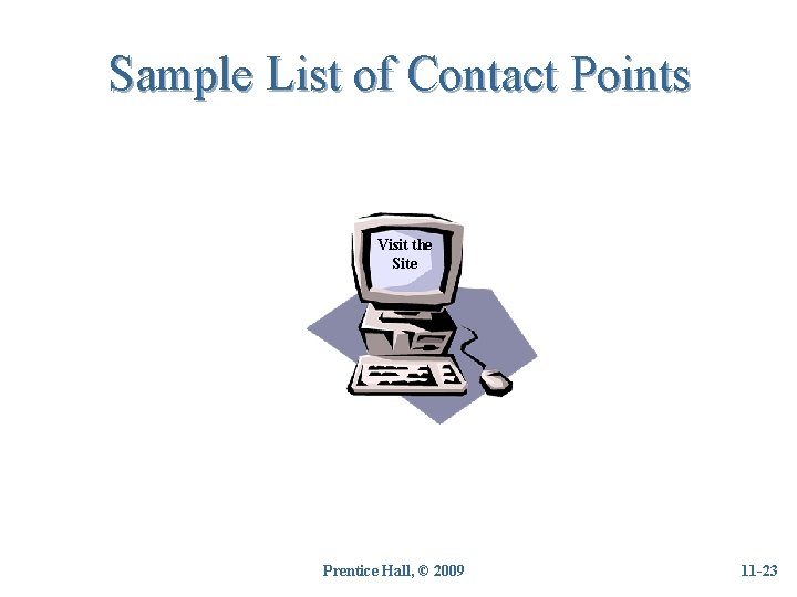 Sample List of Contact Points Visit the Site Prentice Hall, © 2009 11 -23