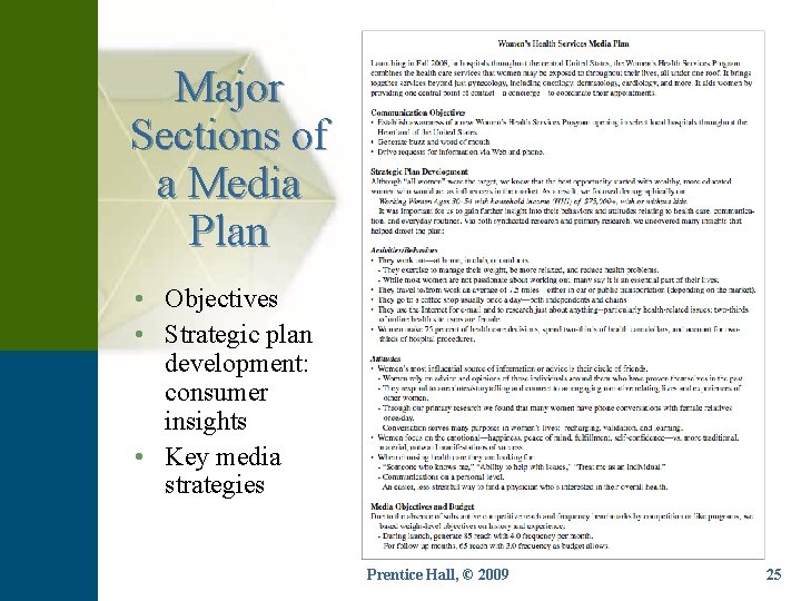 Major Sections of a Media Plan • Objectives • Strategic plan development: consumer insights