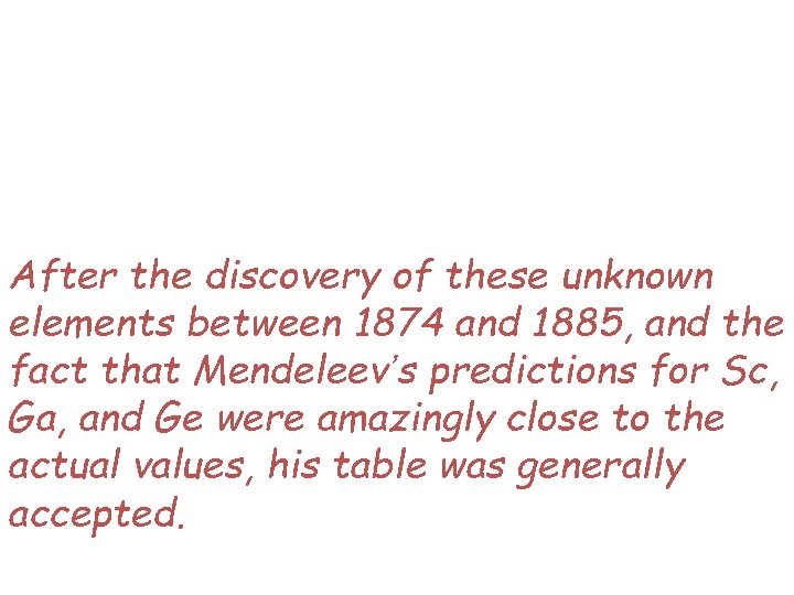 After the discovery of these unknown elements between 1874 and 1885, and the fact
