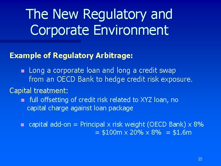 The New Regulatory and Corporate Environment Example of Regulatory Arbitrage: n Long a corporate