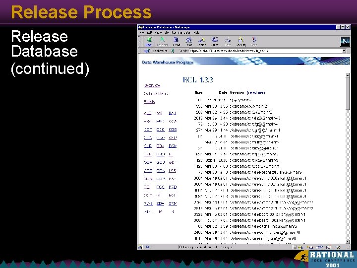 Release Process Release Database (continued) 