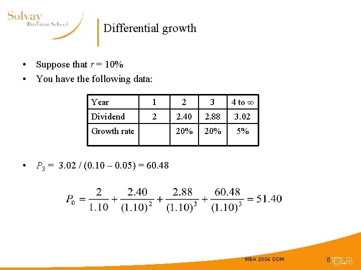 Differential growth • Suppose that r = 10% • You have the following data: