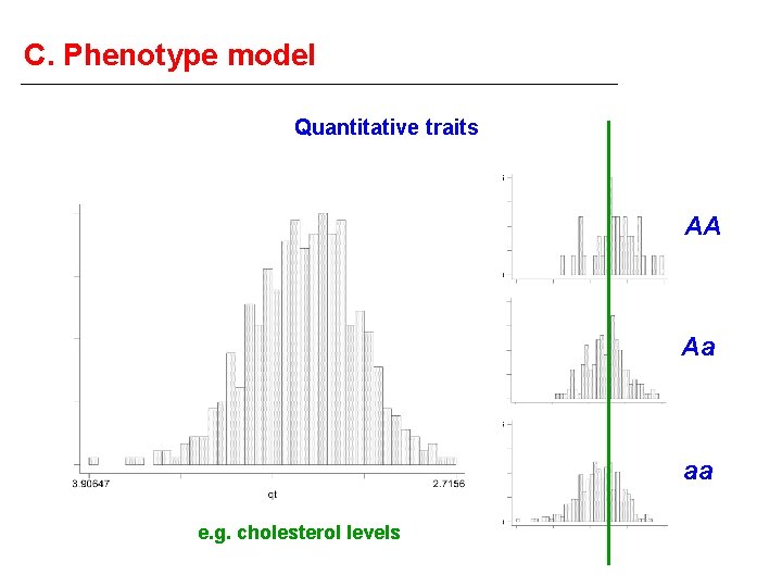 C. Phenotype model Quantitative traits AA Aa aa e. g. cholesterol levels 