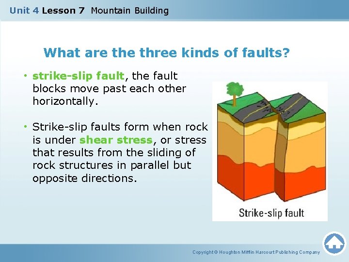 Unit 4 Lesson 7 Mountain Building What are three kinds of faults? • strike-slip