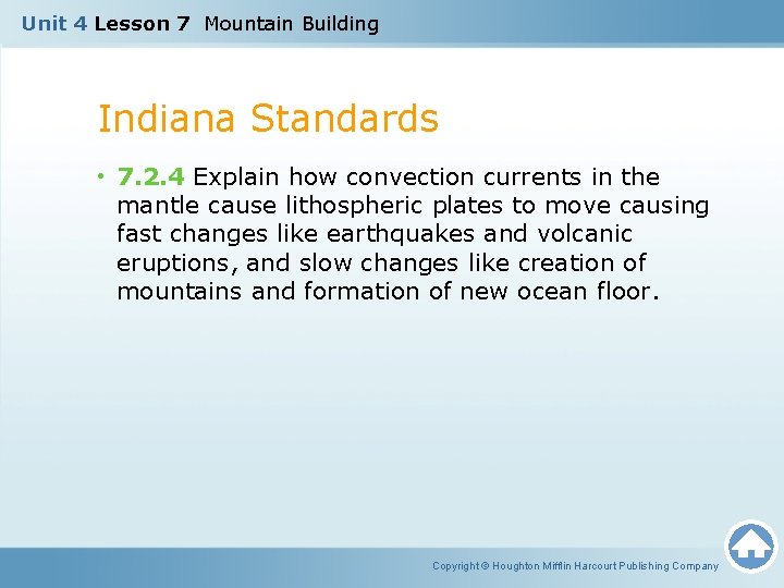 Unit 4 Lesson 7 Mountain Building Indiana Standards • 7. 2. 4 Explain how