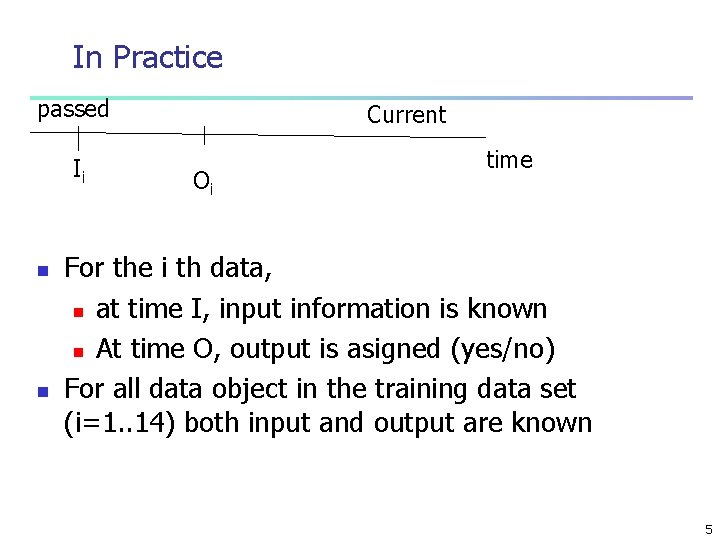 In Practice passed Ii n n Current Oi time For the i th data,