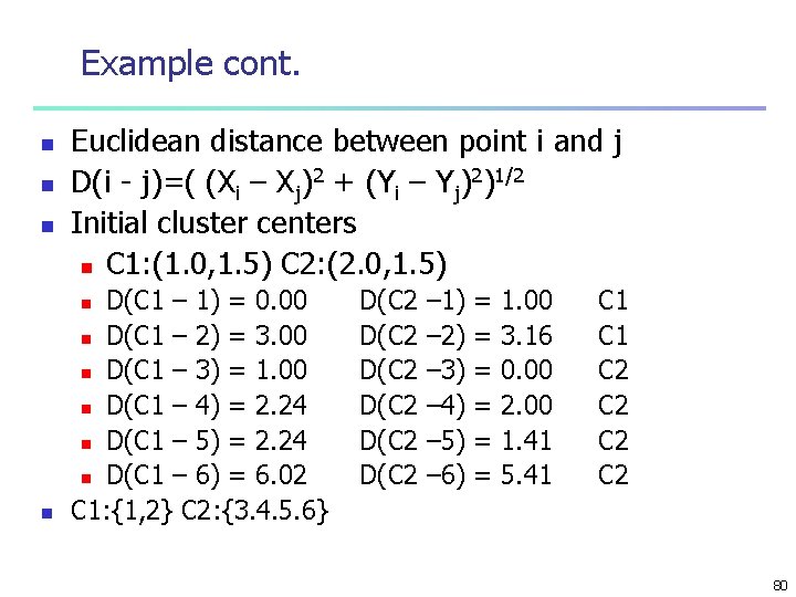 Example cont. n n n Euclidean distance between point i and j D(i -