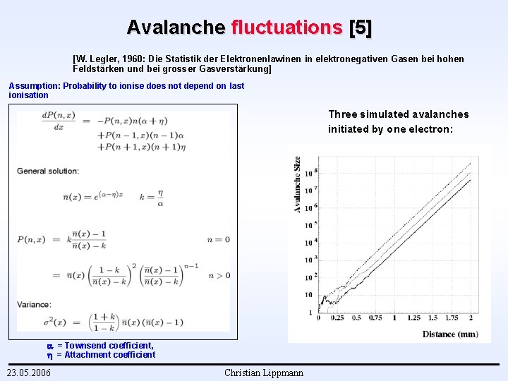 Avalanche fluctuations [5] [W. Legler, 1960: Die Statistik der Elektronenlawinen in elektronegativen Gasen bei