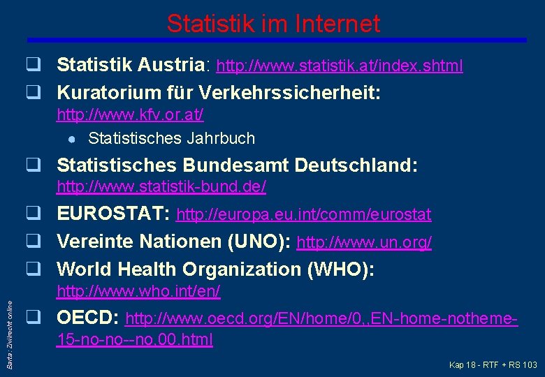 Statistik im Internet q Statistik Austria: http: //www. statistik. at/index. shtml q Kuratorium für