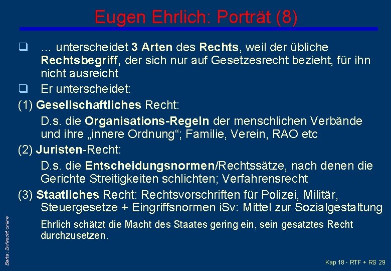 Eugen Ehrlich: Porträt (8) Barta: Zivilrecht online q … unterscheidet 3 Arten des Rechts,