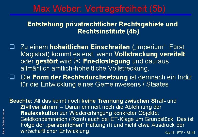 Max Weber: Vertragsfreiheit (5 b) Entstehung privatrechtlicher Rechtsgebiete und Rechtsinstitute (4 b) Barta: Zivilrecht