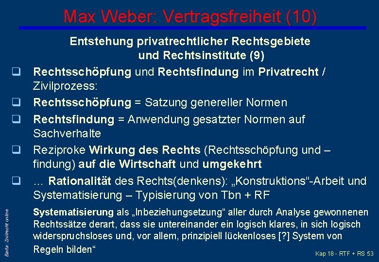 Max Weber: Vertragsfreiheit (10) q q Barta: Zivilrecht online q Entstehung privatrechtlicher Rechtsgebiete und