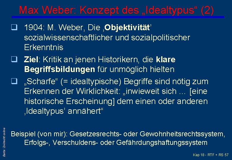 Max Weber: Konzept des „Idealtypus“ (2) Barta: Zivilrecht online q 1904: M. Weber, Die