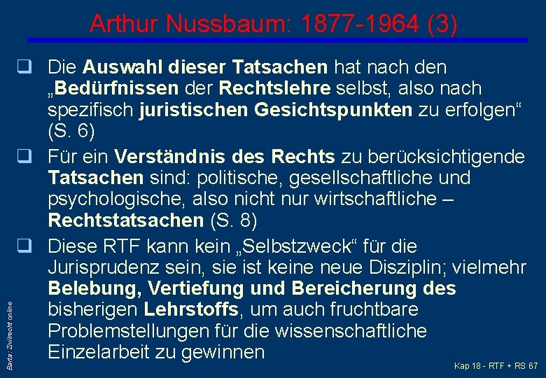 Barta: Zivilrecht online Arthur Nussbaum: 1877 -1964 (3) q Die Auswahl dieser Tatsachen hat