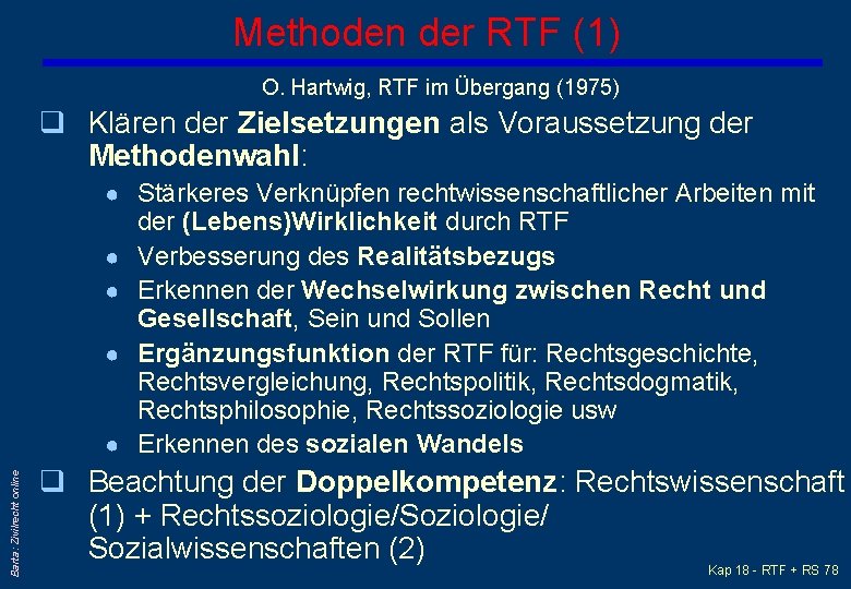 Methoden der RTF (1) O. Hartwig, RTF im Übergang (1975) q Klären der Zielsetzungen