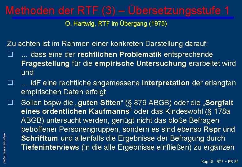 Methoden der RTF (3) – Übersetzungsstufe 1 Barta: Zivilrecht online O. Hartwig, RTF im