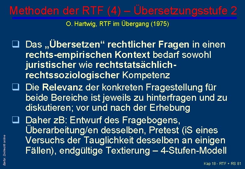 Methoden der RTF (4) – Übersetzungsstufe 2 Barta: Zivilrecht online O. Hartwig, RTF im