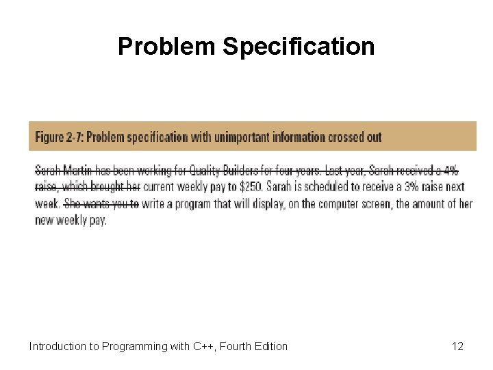 Problem Specification Introduction to Programming with C++, Fourth Edition 12 