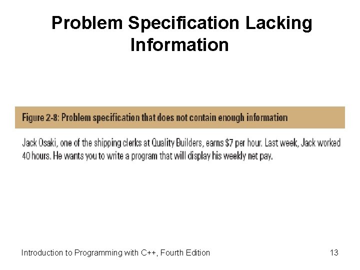 Problem Specification Lacking Information Introduction to Programming with C++, Fourth Edition 13 