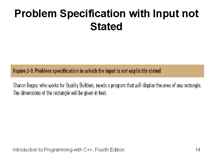 Problem Specification with Input not Stated Introduction to Programming with C++, Fourth Edition 14