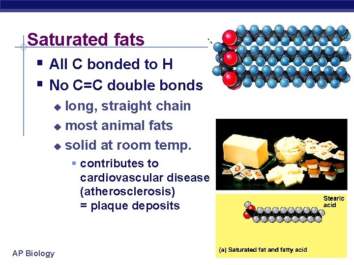 Saturated fats § All C bonded to H § No C=C double bonds long,