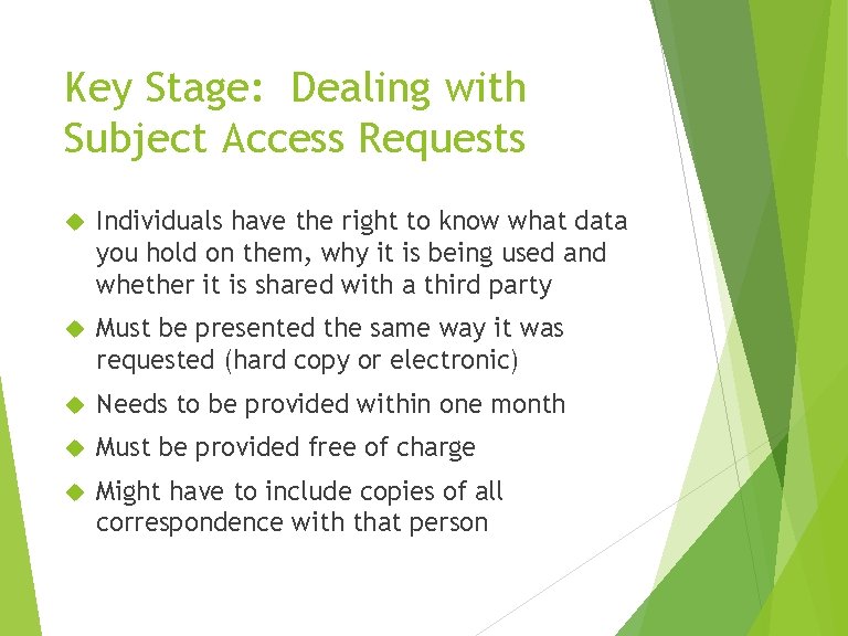 Key Stage: Dealing with Subject Access Requests Individuals have the right to know what