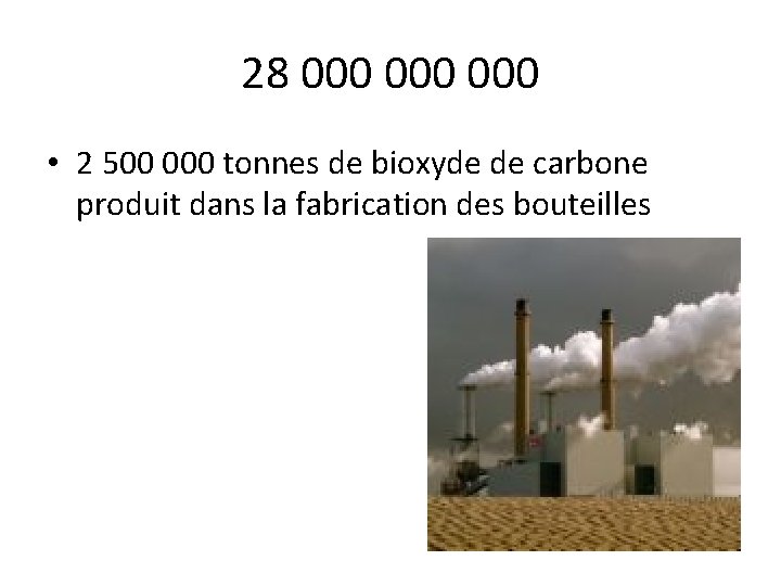 28 000 000 • 2 500 000 tonnes de bioxyde de carbone produit dans