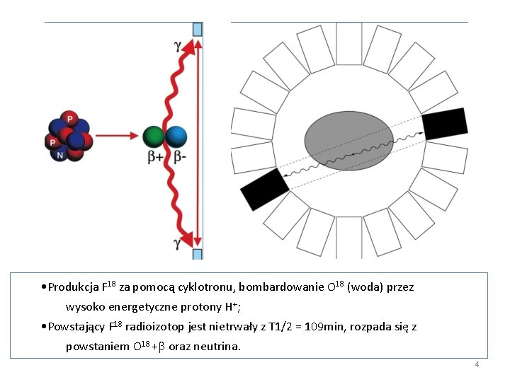  • Produkcja F 18 za pomocą cyklotronu, bombardowanie O 18 (woda) przez wysoko