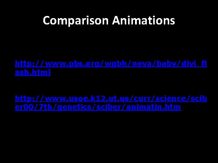 Comparison Animations http: //www. pbs. org/wgbh/nova/baby/divi_fl ash. html http: //www. usoe. k 12. ut.