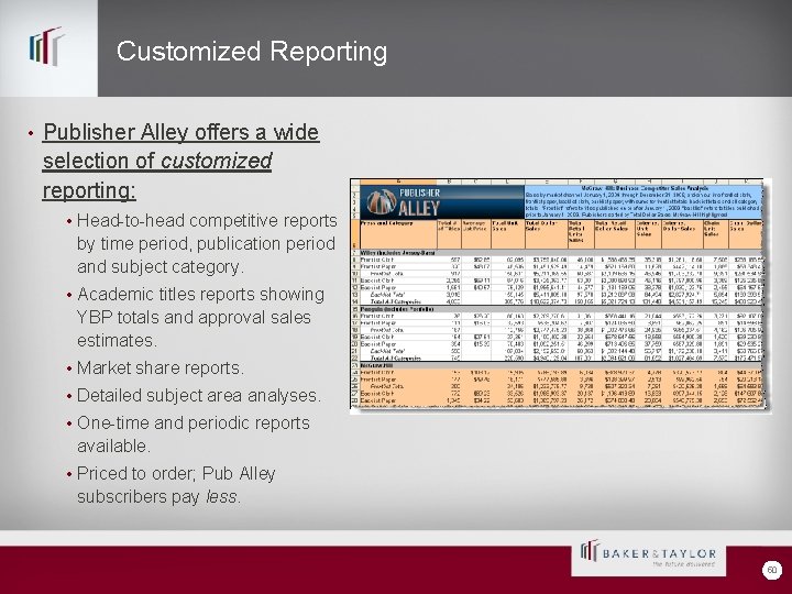 Customized Reporting • Publisher Alley offers a wide selection of customized reporting: • Head-to-head