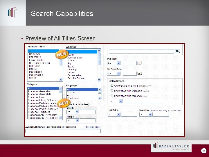 Search Capabilities • Preview of All Titles Screen 06 