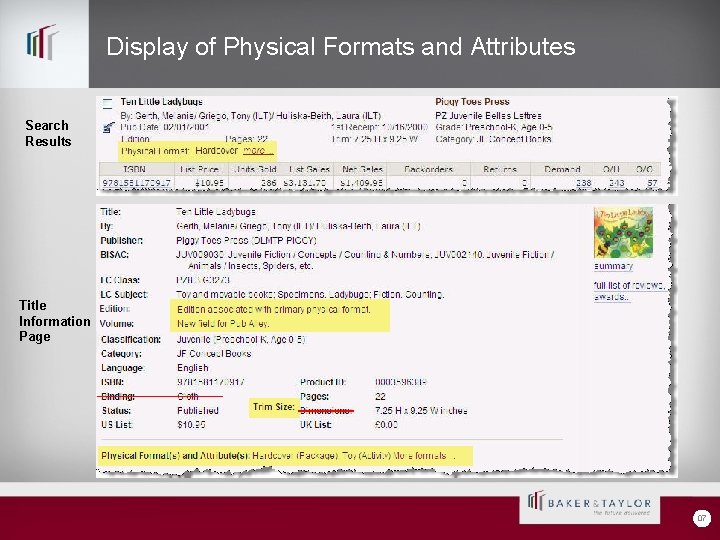 Display of Physical Formats and Attributes Search Results Title Information Page 07 