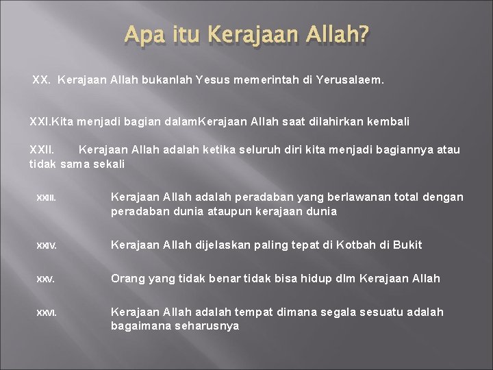 Apa itu Kerajaan Allah? XX. Kerajaan Allah bukanlah Yesus memerintah di Yerusalaem. XXI. Kita