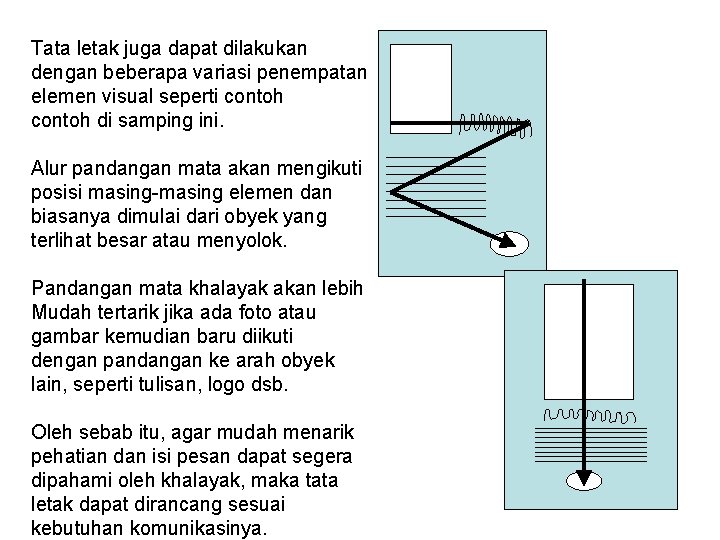 Tata letak juga dapat dilakukan dengan beberapa variasi penempatan elemen visual seperti contoh di